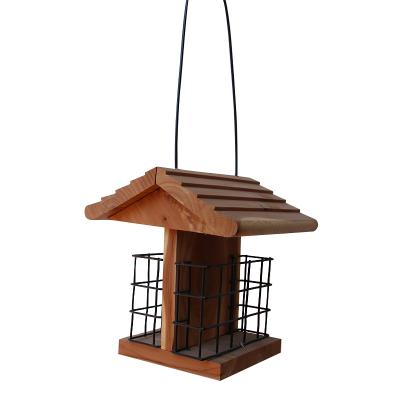 China 2021Wholesale Wood Sustainable Outdoor Hanging Wild Feeders Luxury Cedar Bird Feeder For Birds With Suet Cages for sale