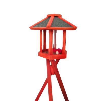 China Outdoor Decorative Rainproof Garden Flooring Columned Wooden Type Sustainable Bird Feeder For Outside With Pole for sale