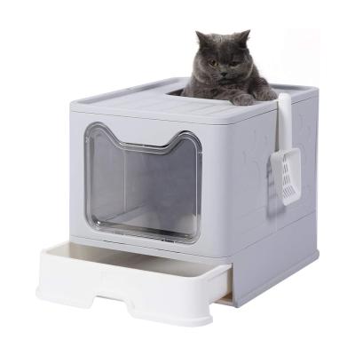 China Sustainable Success Top Entry Amazon Cat Toilet Plastic Foldable Cat Anti Splatter Trash Can for sale