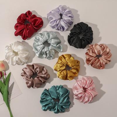 China Glue Stick Satin Solid Color Silk Scrunchies Custom Design New Design Nest Hair Accessories Large Ball Shape Loop for sale