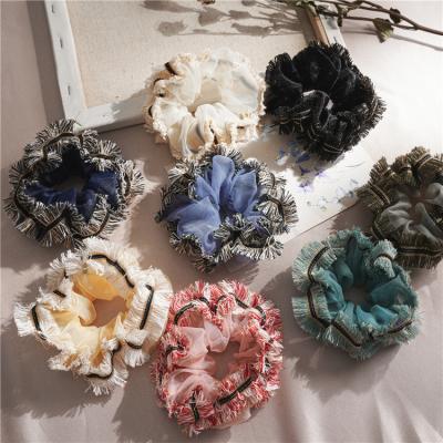 China 100% Green Fabric Girls Scrunchies Big Hair Accessories Real Satin Tie Girl Hair Elastic Scrunchy Custom Silk Band for sale