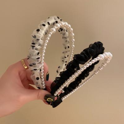 China European and American Style Fashion Pearl Organza Dot Women Double Layer Hair Circles Hair Bands Hair Accessories Headbands for sale