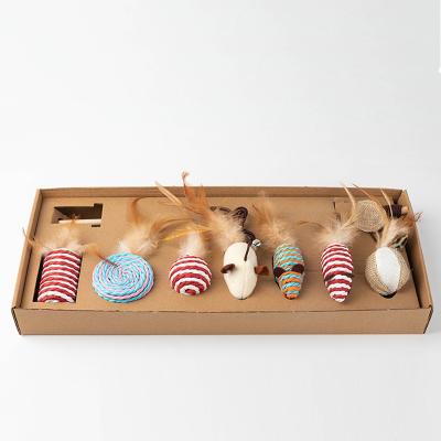 China Factory Price Viable Wholesale Pet Cat Toy Set 7 Pcs Interactive Mouse Toy Gift Box Cat New Sticks Toy for sale