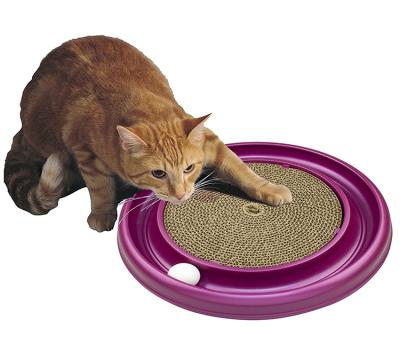 China Durable Attractive Pet Toy Pet Cat Toy Cat Scratch Board Durable Round Board Toy With Ball for sale