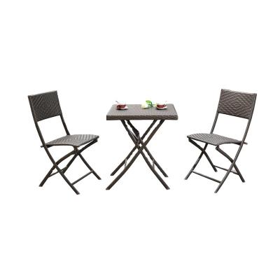 China Garden Set 3 Piece Bistro Set Garden Foldable Patio Table & Chairs Brown Wicker For Dining Furniture Set for sale