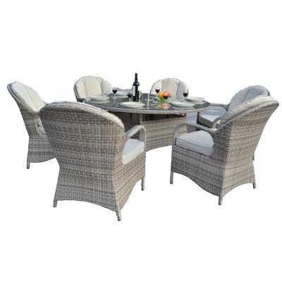 China Factory Time Furniture Outdoor Direct Family Patio Garden Wicker Furniture Outside Six Seat Classic Wicker Dining Sets for sale