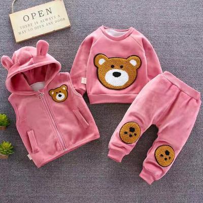 China Leisure Time Children's Autumn And Winter Clothes 0-3 Years Baby Boy Girl Suit Thickened Sweater Three Piece Set for sale