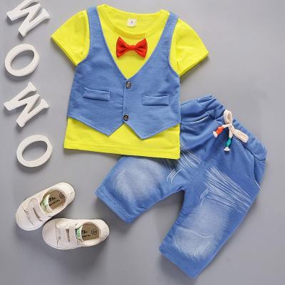 China Fashion Boys Clothing Comfortable And Breathable Infant Costume Infant Kids Short Sleeve T-shirt + Pants Gentleman Suit for sale