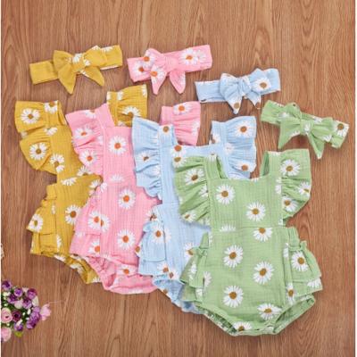 China 100% Cotton 2PCS Romper +Headband Overalls 0-18M Newborn Baby Girl Sunsuit Summer Clothes Infant Outfits for sale