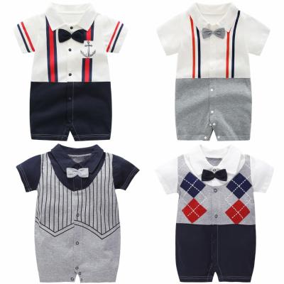 China Powered Shorts Baby Rompers Summer Newborn Infant Boy Clothing Bow Tie Striped Gentleman Rompers Short Sleeve Clothes 0-12M for sale