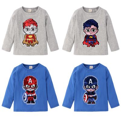 China 2021 Spring Children's New T-shirt Sequin Cartoon Pattern Conversion Long Sleeve Round Neck Long Sleeve T-Shirt Based ShirtChildren'sWear for sale