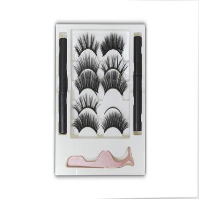 China Natural hot sale hand made magnetic 3d eyelashes five pairs eyeliner kit magnetic false eyelashes for sale