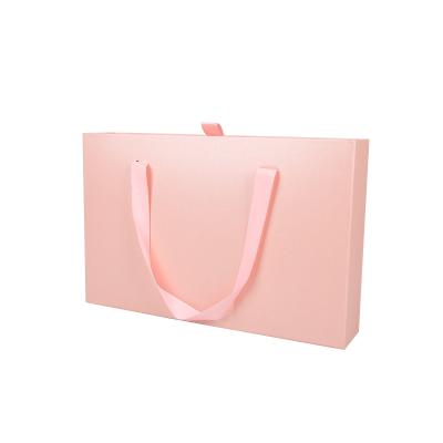 China Custom Eco Friendly Materials Logo Pink Boxes Recycled Cardboard Folding Gift Drawer Box Luxury With Ribbon Closure for sale