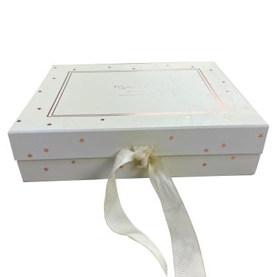 China Recycled High Quality Rigid Materials Cardboard Luxury Rigid Kraft Paper Wedding Dress Magnetic Flat Folding Gift Box With Ribbon Closure for sale