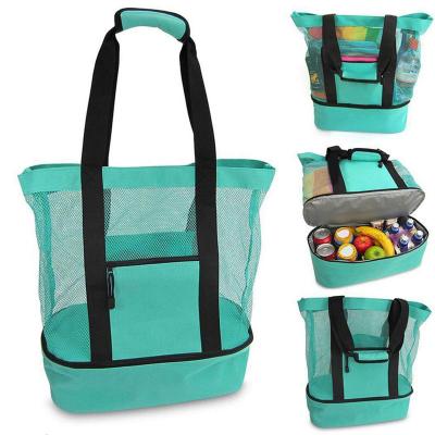 China Outdoor Activity Portable 2 in 1 Portable Mesh Beach Bag Swimming Camping Cooler Bag with Detachable Insulated Cooler Factory Direct Wholesale for sale