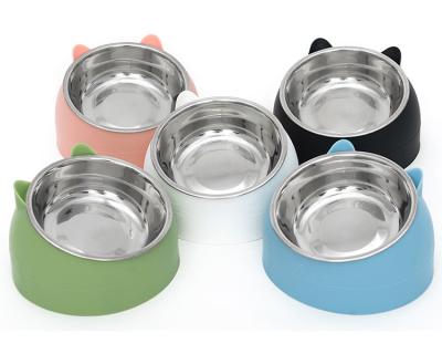 China Wholesale Non-slip Pet Stocked Cat Bowl Water Food Feeder Stainless Steel for Cat Safeguard Neck Puppy Animal Dropshipping for sale