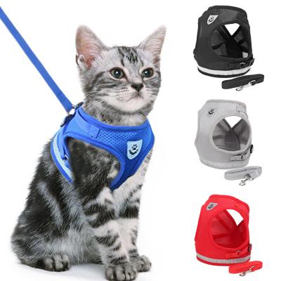 China Cat Harness Breathable Mesh Material Pet Vest Harness And Leash Set Reflective Adjustable Collar For Small Dog Puppy Cat for sale