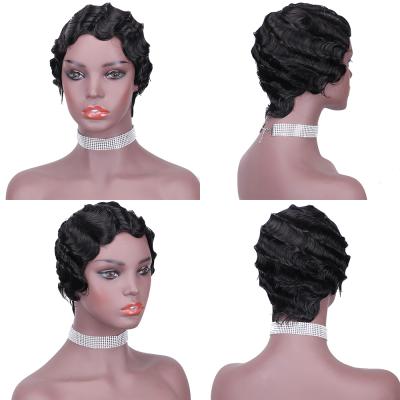 China Customized Wigs Pixie Wigs Short Hair Finger Wave Wigs For Black Women Human Hair Wigs for sale