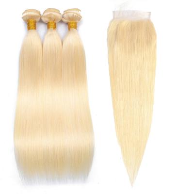 China High Quality Silky Straight Wave 12 Grade A Straight Virgin Human Hair 613 Blonde 3 Bundles Weft And With 4x4 HD Sheer Lace Frontal Closure for sale