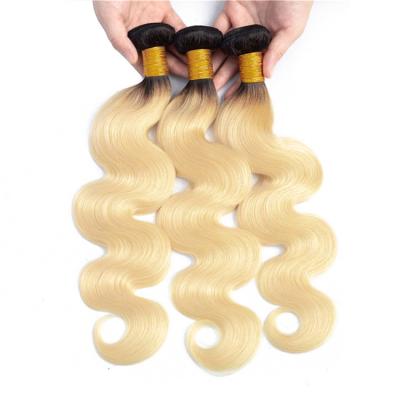 China Body wave 100 percent human hair 1B #613 pure virgin Russian blonde ombre Europe bodywave remy hair weave extensions for sale