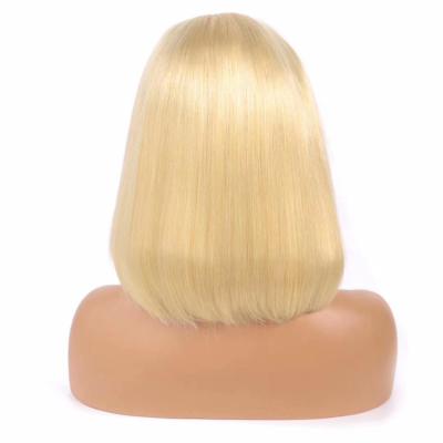 China 14 Inch BOBO Wave Human Hair 613 Virgin Brazilian Remy Sheer Lace Front Wigs Unprocessed Short Unprocessed Silky Straight Blonde for sale