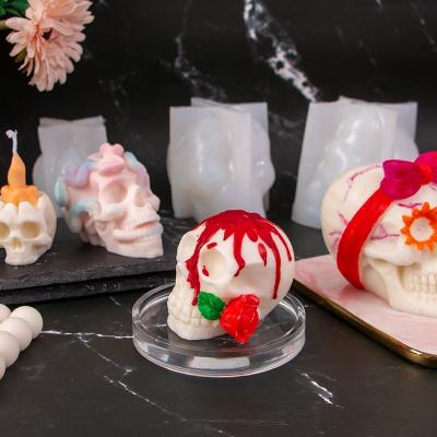 China BESGEN DIY Large Geometric Silicone Candle Molds Viable Creative Custom Horror Halloween Head Skull Roses For Candle Making for sale