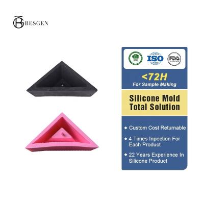 China BESGEN Viable Creative Geometric Succulent Triangle Decoration Large Size Concrete Silicone Planter Mold for sale