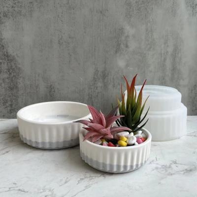 China BESGEN Sustainable DIY Striped Bowl Resin Decorative Silicone Concrete Planter Flower Pot Molds For Concrete Planters for sale