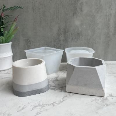 China BESGEN Viable Simple Geometric Hexagon Silicone Concrete Planter Flower Pot Molds For Concrete Planters for sale