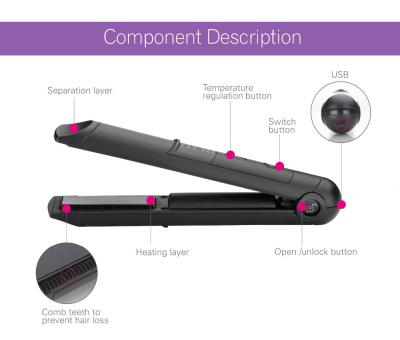 China Usb Cordless Rechargeable Curling Tools Battery Operated Flat Iron For Outdoor for sale