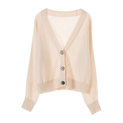 China Trendy V-Neck Plain Cashmere Cashmere Cardigan Sweater Women Shrink-proof Slim Fit And Comfortable for sale