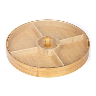 China Wholesale Durable Round Natural Bamboo Snacks Candy Dried Fruit Storage Box With Acrylic Lid for sale