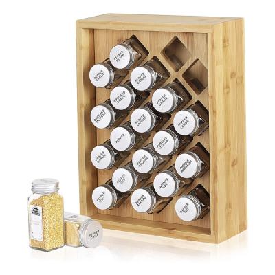 China Viable Custom Bamboo Organizer Good Quality Spice Rack Holders 20 Glass Jars For Drawer for sale