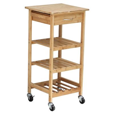 China Good Quality 4 Serving Tile Storage Serving Trolley Solid Wood Bamboo Cart With Drawers And Wheels for sale