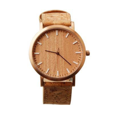 China Alarm Mens Fashion Watch With Japan Movement Watch Dial Cork Bamboo Leather Strap for sale