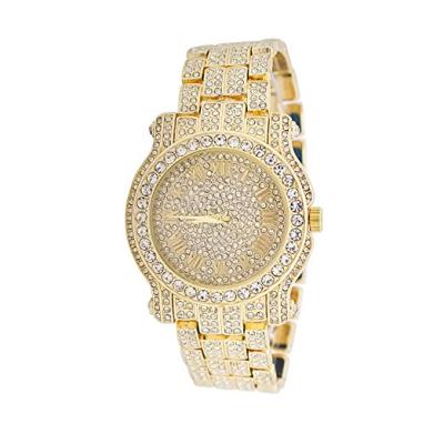 China Elegant Bling Alarm Fashion With 14k Gold Planting Watch OEM Watches Wristwatch Unisex Gold for sale