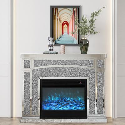 China High Quality Luxury Home Stand Diamond Mirrored Fireplace Glitter Crushed With LED And Contemporary Hit Furniture TV Speaker for sale