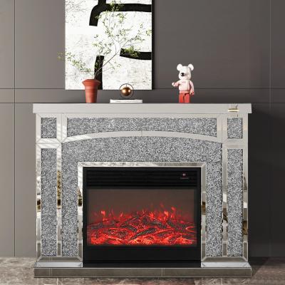 China High Quality Diamond Mirrored Fireplace Flickering Crushed Home Stand with LED Flame Lights Hit Furniture TV Speaker and LED for sale