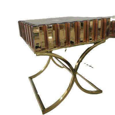 China (Other) Gold Stainless Steel Adjustable Mirrored Coffee Table With Mirrored Side Table Sets for sale