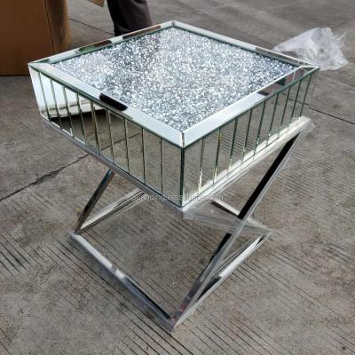 China 2021 Contemporary Guanding Success Crushed Diamond Mirrored Coffee Table Side Table With Base Mirrored Stainless Steel End Table for sale