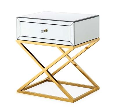 China Contemporary High Quality Mirrored Middle East Gold Stainless Steel Coffee Table 1+2 Side Tables End Table for sale