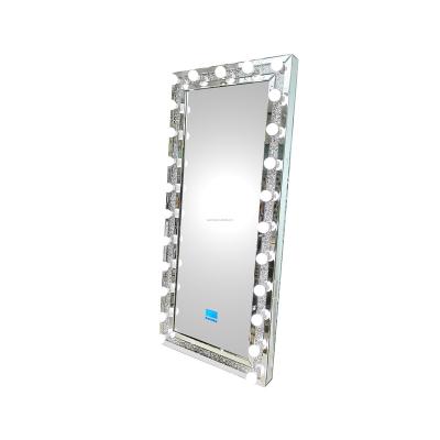 China Hand Cut 2022 Manufacturer Direct Crushed Diamond Full Length Mirror With LED Lights Fit Mirror Position Mirror for sale