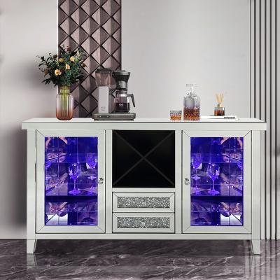 China Diamond Crystal Mirrored Modern Contemporary Crushed Wine Bar with Crystal Edging Living Room Wine Cabinet for Home Hotel for sale