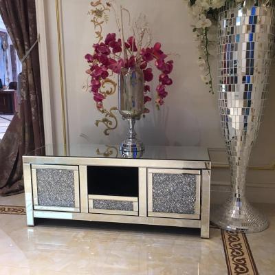 China Good Quality Modern Hot Selling And Diamond Furniture Glitz Mirrored TV Cabinet Stand/Tv Crushed Table for sale