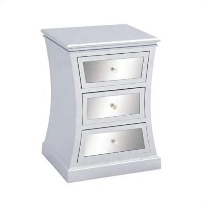 China (Other) Nightstand 3 Drawer Mirrored Bedside Table Adjustable Uncrushed Diamond Mirrored Chest for sale