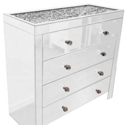 China Nightstand Crushed Diamond Top White Mirrored Chest Of Drawers for sale