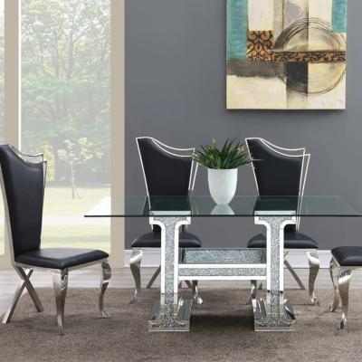 China 2022 Convertible Success Crushed Diamond Mirrored Dining Table With Tempered Glass Table Top Glass Furniture Dining Chair for sale