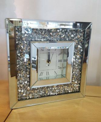 China Hand Cut Crushed Diamond Crush Sparkly Mirrored Diamond Wall Clock for sale