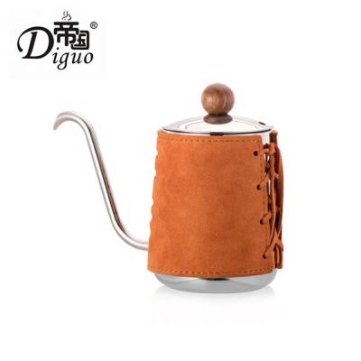 China Hot Selling Sustainable Amazon 350ml 12Oz Stainless Steel Orange Leather Wrapped Pour Over Gooseneck Kettle For Coffee Tea for sale