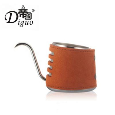 China Viable Popular Amazon 200ml 7Oz Orange Leather Wrapped Stainless Steel Drip Bag Coffee Gooseneck Kettle for sale